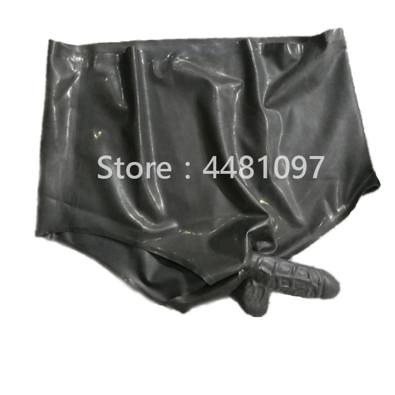 Sexy Rubber Latex Transparent Underwear with Condom Safe Short Pants