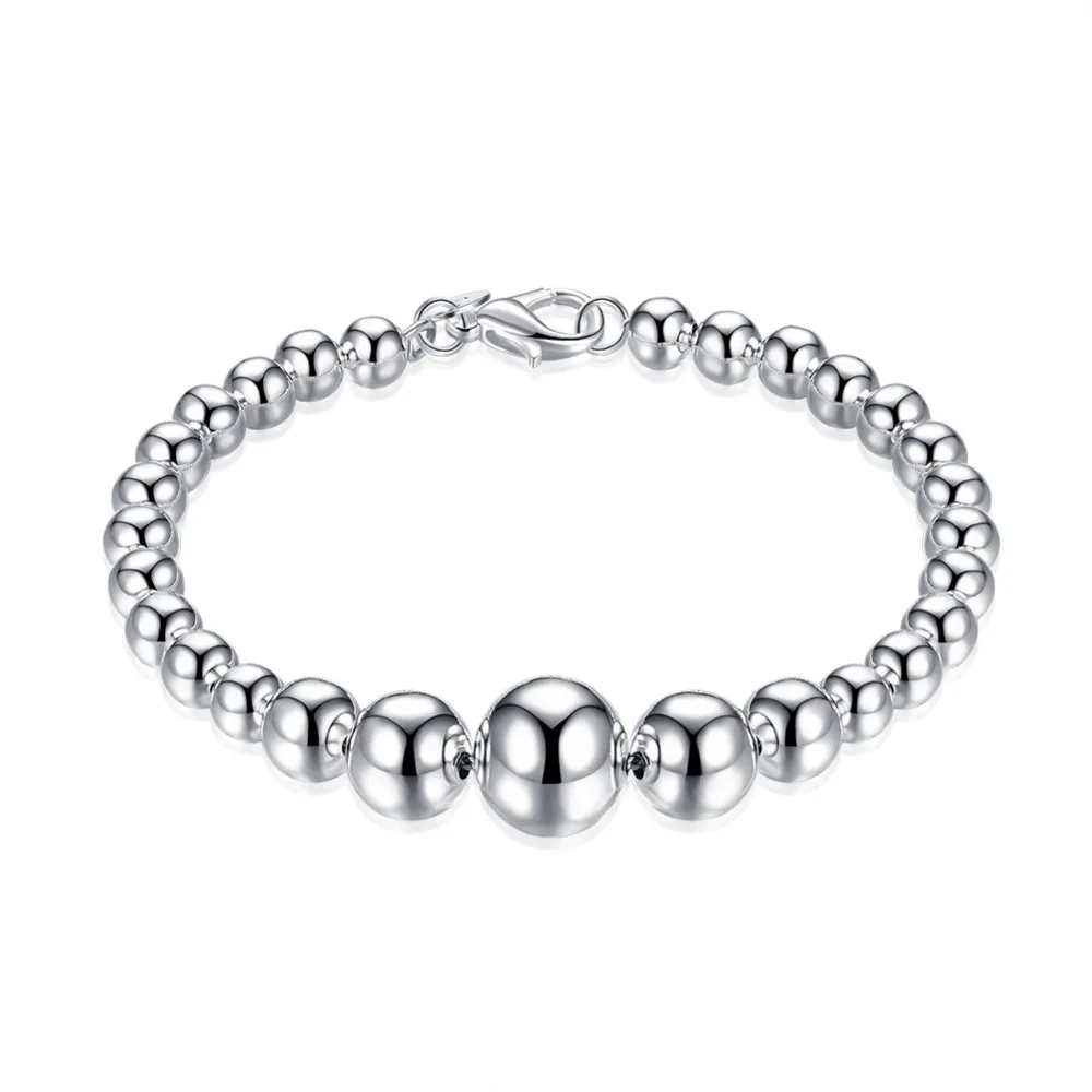 

925 Sterling Silver Bracelet Heart Size Buddha Bead Ball Silver Simple Style Girl Gift Jewelry Delicate Chain Bracelet For Women