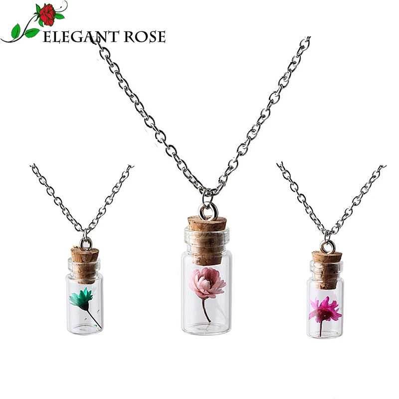 New Design Zinc Alloy Chain Fashion 7 Colors Flower in wish Bottle Glass Necklace &amp Pendant for Women Fine Jewelry N2230 | Украшения и