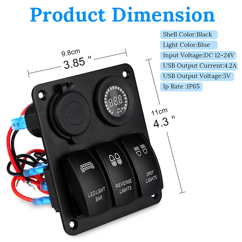 5 в 4.2A двойной USB разъем прикуривателя Автомобильный переключатель Панель синий морской переключатель Панель вольтметр автомобильное зарядное устройство Лодка 12 в 24 В