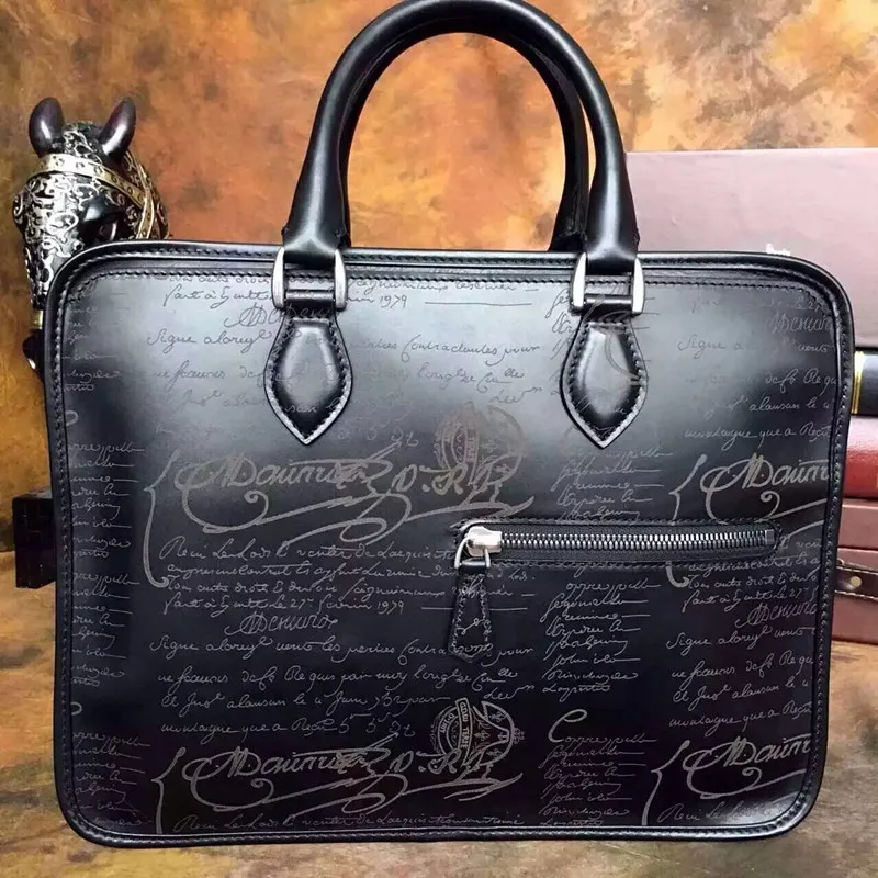 TERSE_Best selling handmade leather briefcase custom logo Italian calfskin leather tote bag men ...
