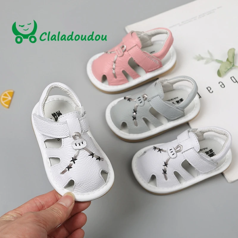 

Claladoudou 11.5-13.5CM make noise baby sandals pure pink gray white boys girls first sandal shoes hollow infant summer shoes