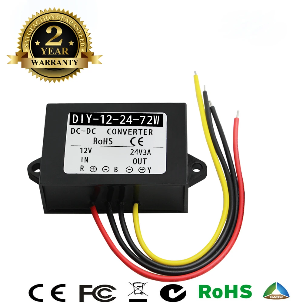 DC-DC 12V Step Up to 24V 3A 72W Car Power Converter Regulator Waterproof