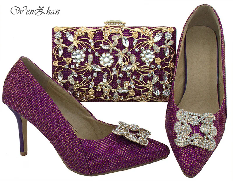 

WENZHAN Orange Italian Slip on shoe and bag set high heel 8.5cm Italian shoe and matching bag for party wedding new design B81-1