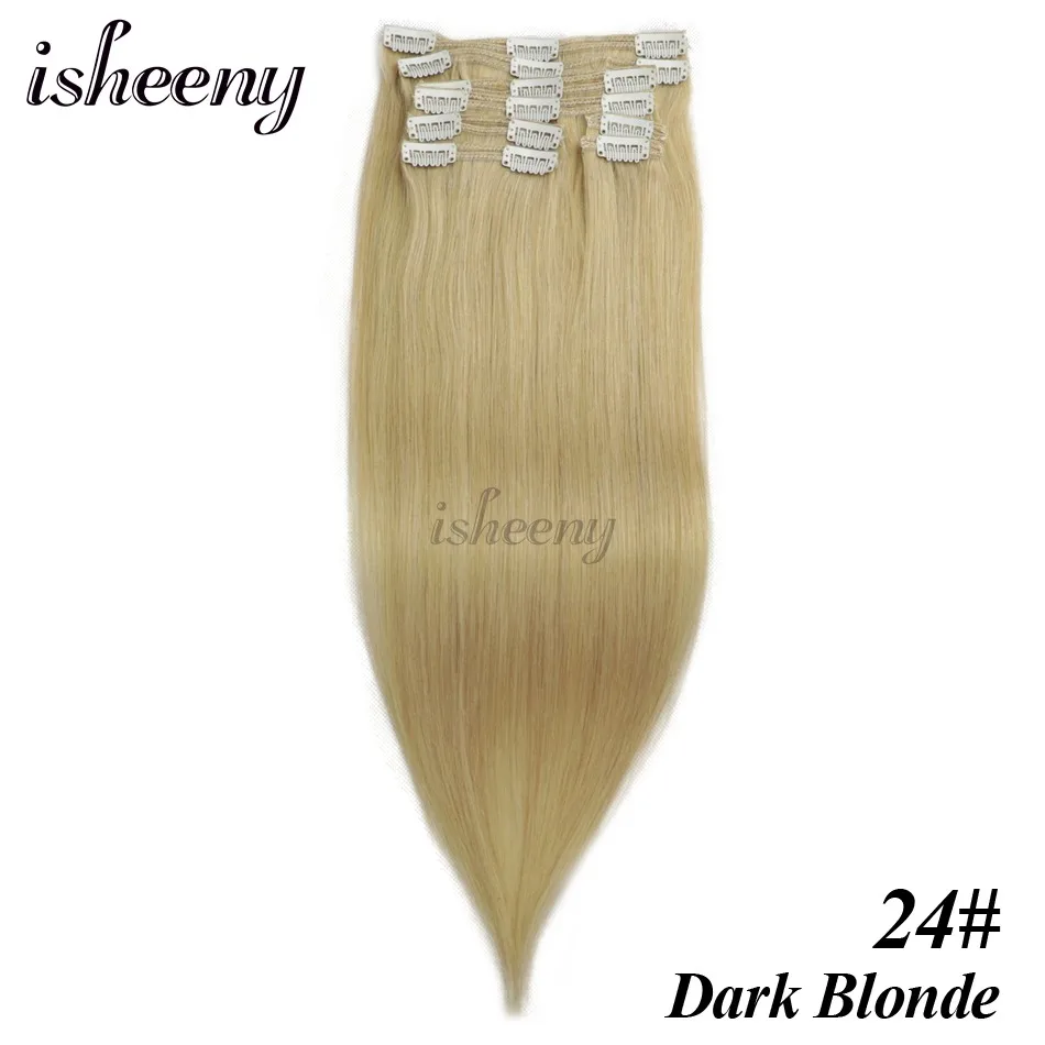 Isheeny 1"-20" волосы Remy на заколках для наращивания, человеческие волосы на прямой 8 шт./компл. бесшовные натуральный для наращивания на заколках, бразильские Однотонная одежда