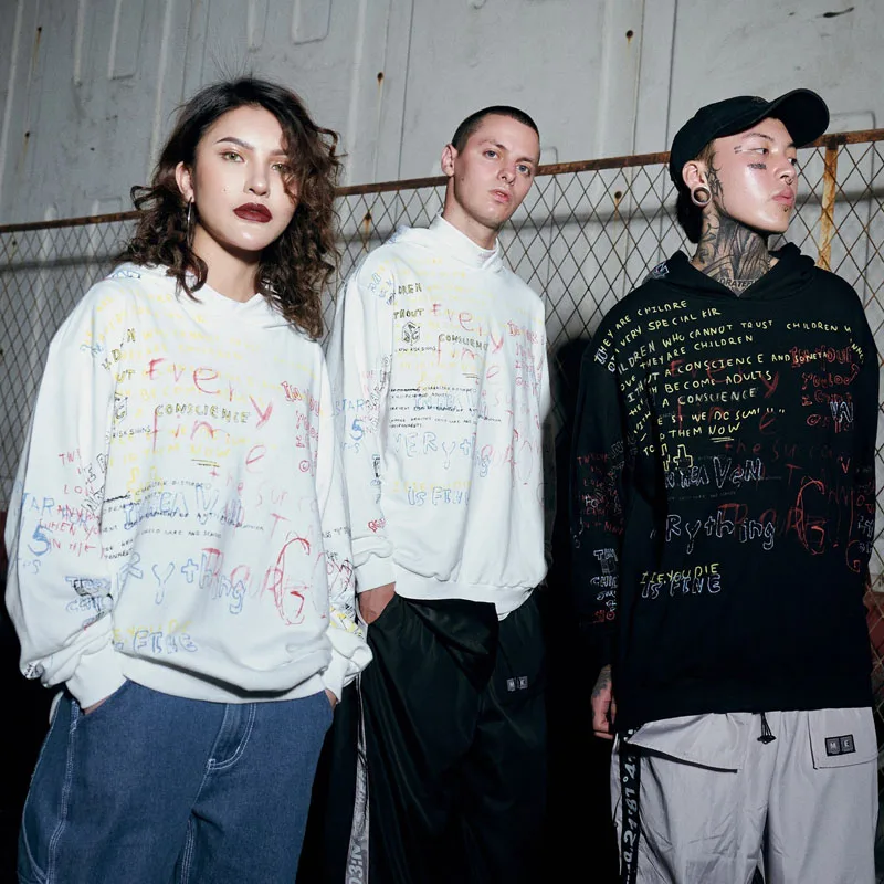 

April MOMO 2019 Men&Women Graffiti Color Letter Print Hip Pop Hoodie Sweatshirts Pullovers Hooded Male Casual Fashion Streetwear