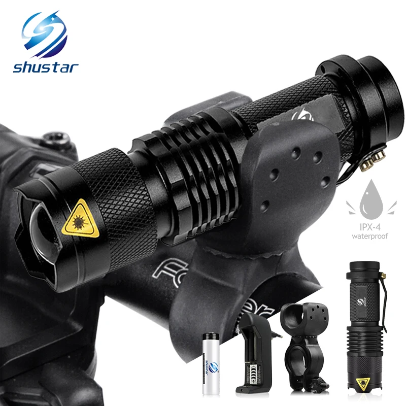 

Waterproof Bike light 5 lighting mode Bicycle headlights LED Support Zoom by 14500/18650 battery powered Night riding lighting
