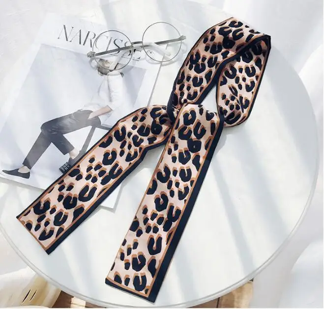 Двусторонний Леопардовый многоцелевой маленький шарф шелковый шарф длинный шелковый шарф женский элегантный модный ободок для волос