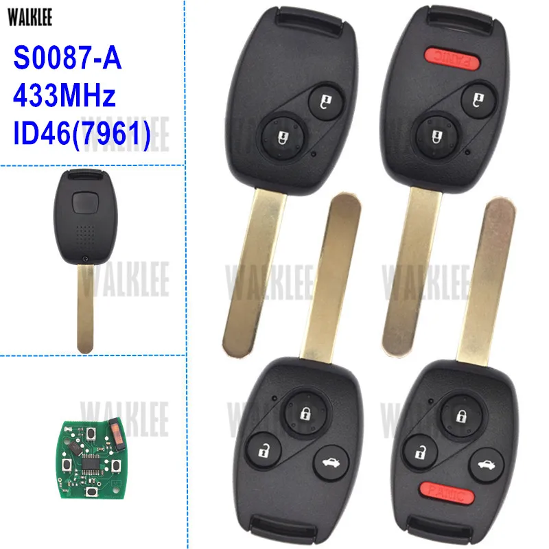 

WALKLEE 433MHz Remote Key work for Honda S0087-A Accord Element Jazz Pilot Civic CR-V HR-V Fit Insight City Odyssey CE0523