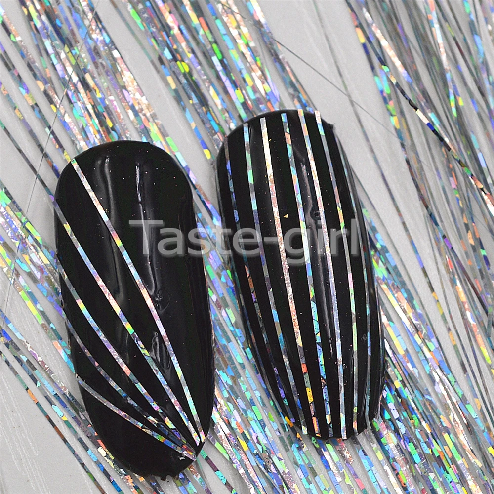 1 pack Laser silver acrylic Nail art Decorations stripe line Glitter