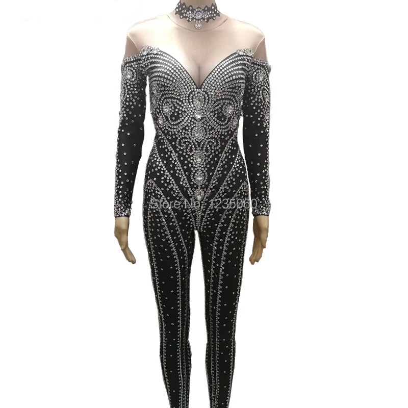 Zentai-Rhinestones-Black-Jumpsuit-Female-Crystals-Bodysuits-Nightclub-Stage-Costume-Singer-Party-Catwalk-Performance-Clothing
