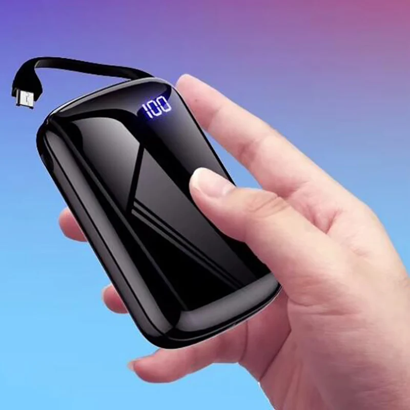 

2019 New Arrival Mirror Screen Mini Power Bank 10000Mah Built-in Cable Portable External Battery For Xiaomi iPhone 7/8/X/XS/XR