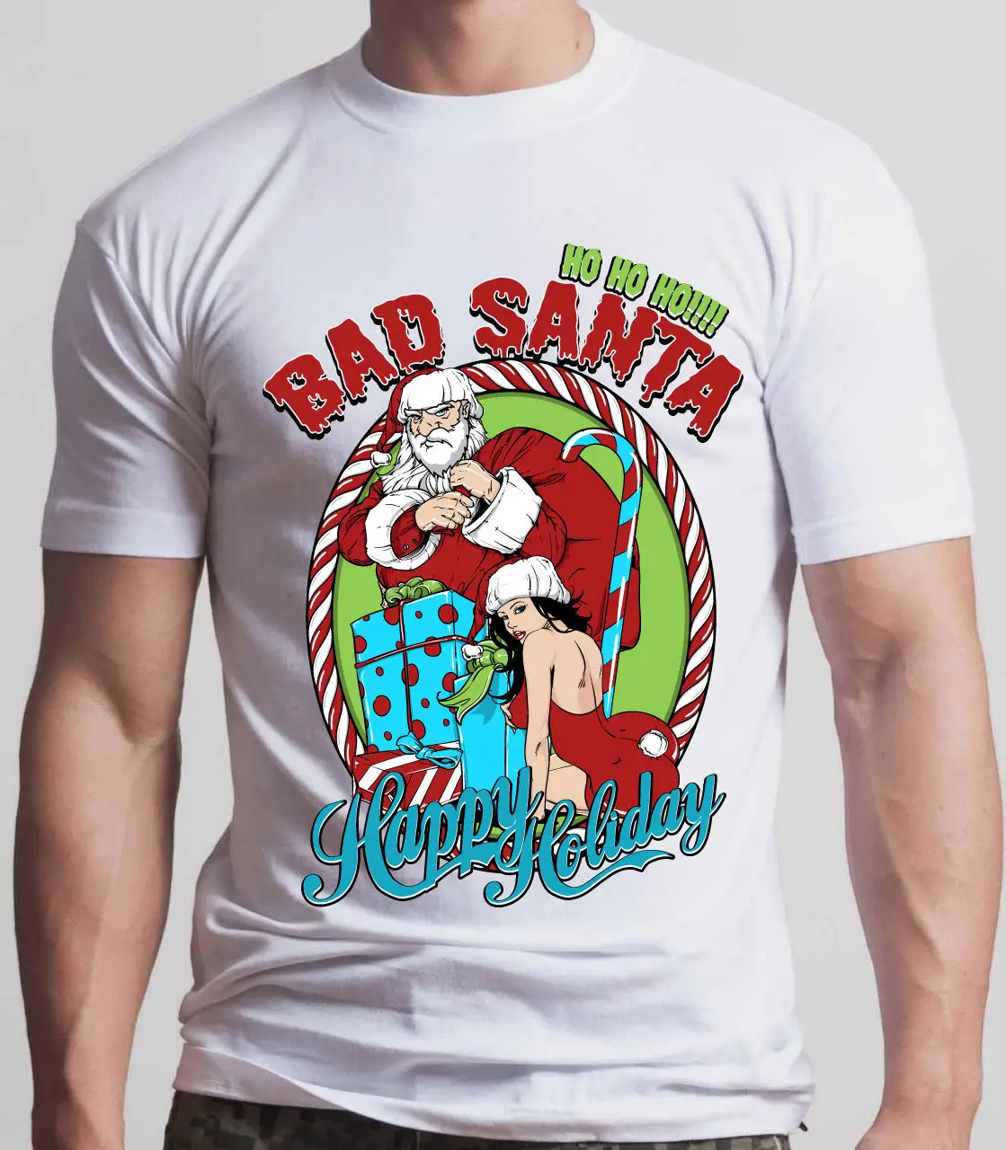 

Funny Fashion Design Bad Santa Christmas Holiday t-shirt Black & White Size S-3XL