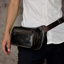 Натуральная кожа масло воск Воловья поясная сумка для мужчин Casua сотовый Карманный Кошелек для телефона хип ремень сумки через плечо один грудь день пакет