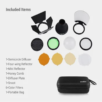 

Godox AK-R1 Kit With Diffuser Dome Snoot Filter Holder Honeycomb Grid for Godox AD200 AD200Pro H200R V1 Round Flash Head