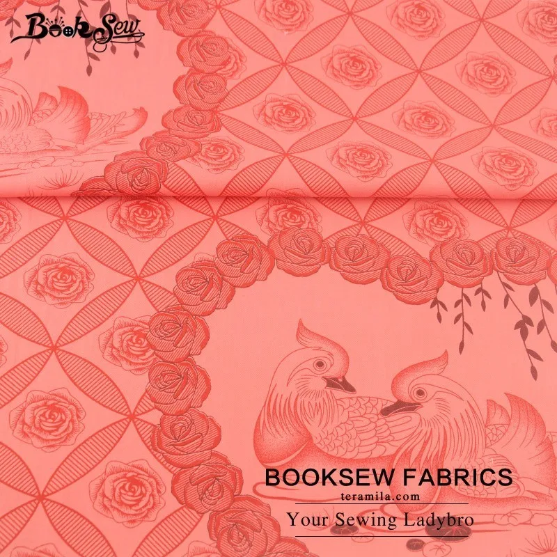Booksew Red Cotton Twill Fabric Fat Quarter Home Textile Mandarin Duck And Flower Design Sewing Patchwork Bedding Wedding|fat quarters|cotton twill