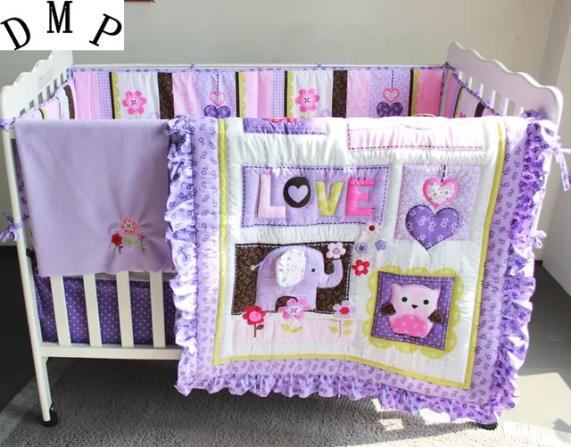 Promotion 7pcs Purple Baby Bedding Set Crib Sets 7pcs Purple Baby Bedding Set Crib Sets Nursery Per