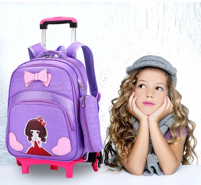Корейский стиль детский рюкзак для мальчиков милый розовый Detachable2 3 6 Колеса Тележка Школьные сумки для девочек bookbags Mochilas Escolares