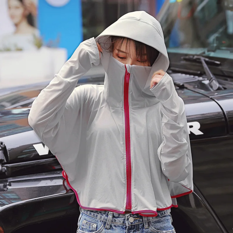 

Ice Silk Sunscreen Clothing Female Summer Hooded Breathable Shawl Outdoor Beach Clothing Zipper Riding Sun Protection Clothing