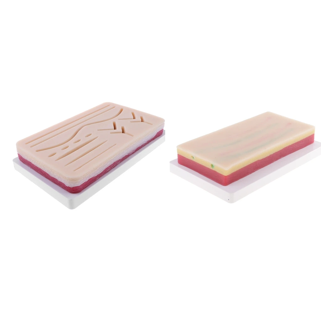 2 Sets Human Skin Wound Suture Pads & 3-Layers Skin Models Suturing Repeated Practice Kits Medical Teaching Tools
