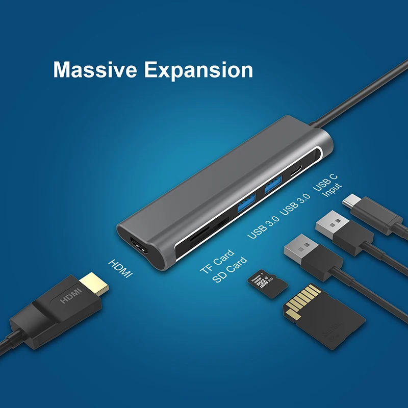  USB C HUB USB C 3.1 to HDMI SD/TF Card Reader USB Type C Charging Port 2 USB 3.0 HUB Adapter for Ma