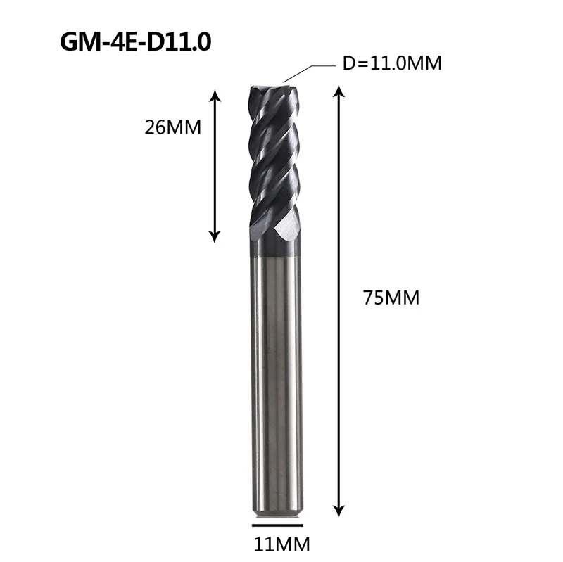 GM-4E Вольфрамовая сталь 4 флейты квадратной головкой с покрытием Концевая фреза Фрезерный резак режущие инструменты для обработки металла профиль HRC45 - Длина режущей кромки: GM-4E-D11.0