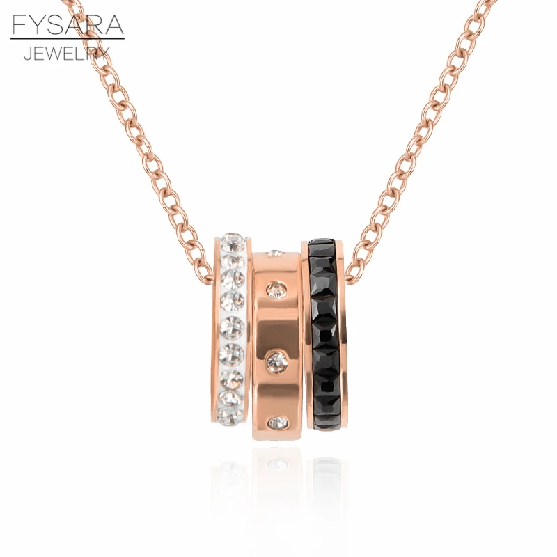 

FYSARA Shiny Cubic Zirconia Crystals Three Round Cricles Necklace For Women Luxury Love Short Statement Necklace Stainless Steel