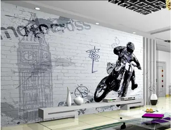 

WDBH Custom photo 3d wallpaper European nostalgic motorcycle character background home decor living room wallpaper for walls 3 d