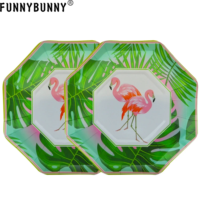 

FUNNYBUNNY Festive Summertime Flamingo Themed Disposable Paper Party Plates