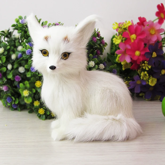 

real fur about 11x15cm white fox model car ornament decoration gift h1312