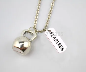 

New product Fitness Weightlifting jewelry 30pcs a lot kettlebell with FEARLESS sports necklace(A1313)