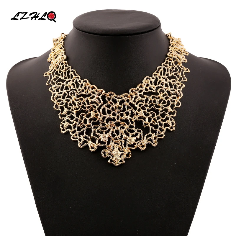 

LZHLQ Vintage Hollow Carving Choker Necklaces Women Thick Metal Maxi Collar Necklace Geometric Brand Chain Jewelry Accessories