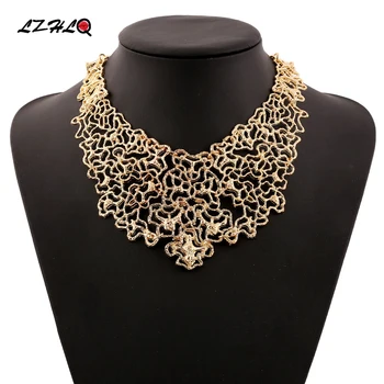 

LZHLQ Vintage Hollow Carving Choker Necklaces Women Thick Metal Maxi Collar Necklace Geometric Brand Chain Jewelry Accessories