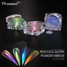 Vrenmol 12 Colors Laser Chameleon Peacock Glitter Powder Holographic Mirror Dust Pigment Powder Chrome Glitters UV Gel Varnish