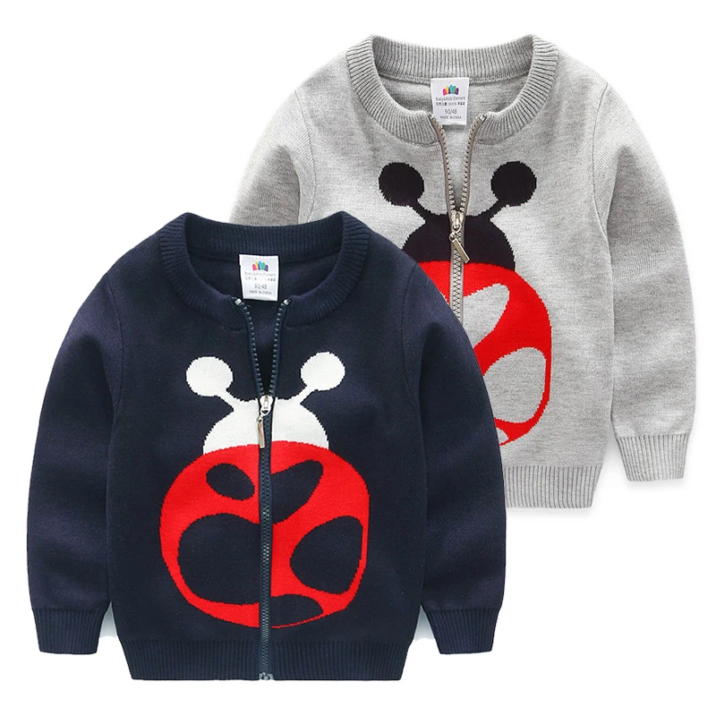 

Cute Ladybug Pattern Girls Boys Knitted Sweater Jackets For Kids New Fashion Brand Baby Casual Zipper Coat For Children Clothing