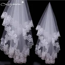 Дешевые верхний край декорирован кружевом Тюль Рубашка короткими рукавами 150 см Простой кружева свадебные фаты для невест