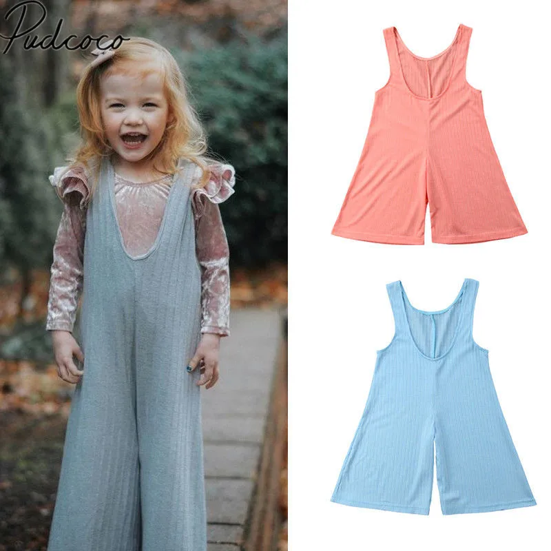 2018 Brand New Summer Causal Toddler Baby Girls Overalls Romper 2 Style Sleeveless Loose Solid
