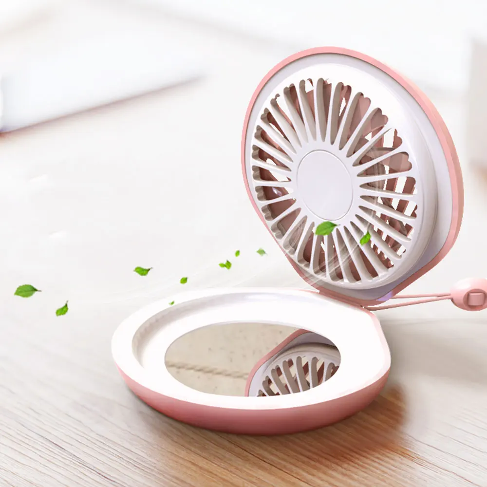 

Portable Cute Office Fan Mini Table Fan Foldable 2 Speed USB Rechargeable With Mirror Air Conditioner for Office