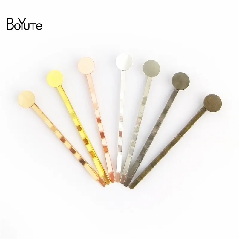 BoYuTe (20 piecesLot) 7 Colors Hair Pins Base Long Bobby Hair Clip with 8MM Flat Round Glue Pad for Diy Hairpins Jewelry Making (2)