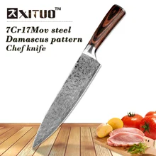 XITUO очень острый балансный 8 дюймов кухонный нож для поваров из углеродистой стали нож для мяса дамасский узор лезвие красивый нож