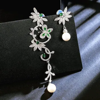 

SINZRY new elegant Jewelry Accessory Cubic Zirconia asymmetry butterfly flower dangle Earrings trendy creative earring for women