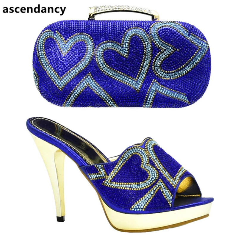 

New Arrival Blue Color Nigerian Party Shoe and Bag Sets Matching Shoes and Bag Set In Heels Women Shoes and Bag Sets In Italy