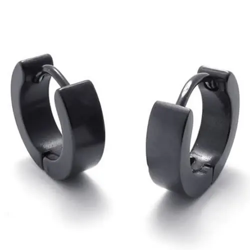 Black Stainless Steel Hinged Hoop Mens Earringsin Stud Earrings from