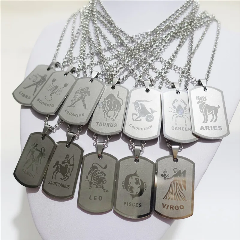 Нержавеющая сталь Астрология Знак зодиака Dog Tag кулон Цепочки и ожерелья