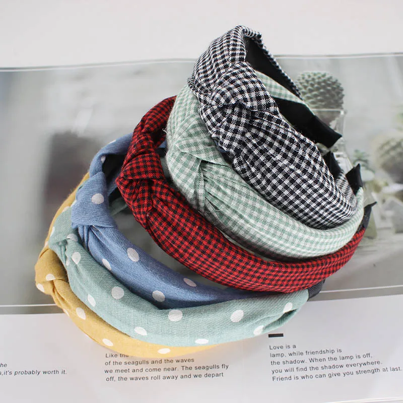 

New Women Plaid Hair Hoop Hairbands Casual Summer Brand Girl's Hair Accessories High Quality Beauty Dot Headbands
