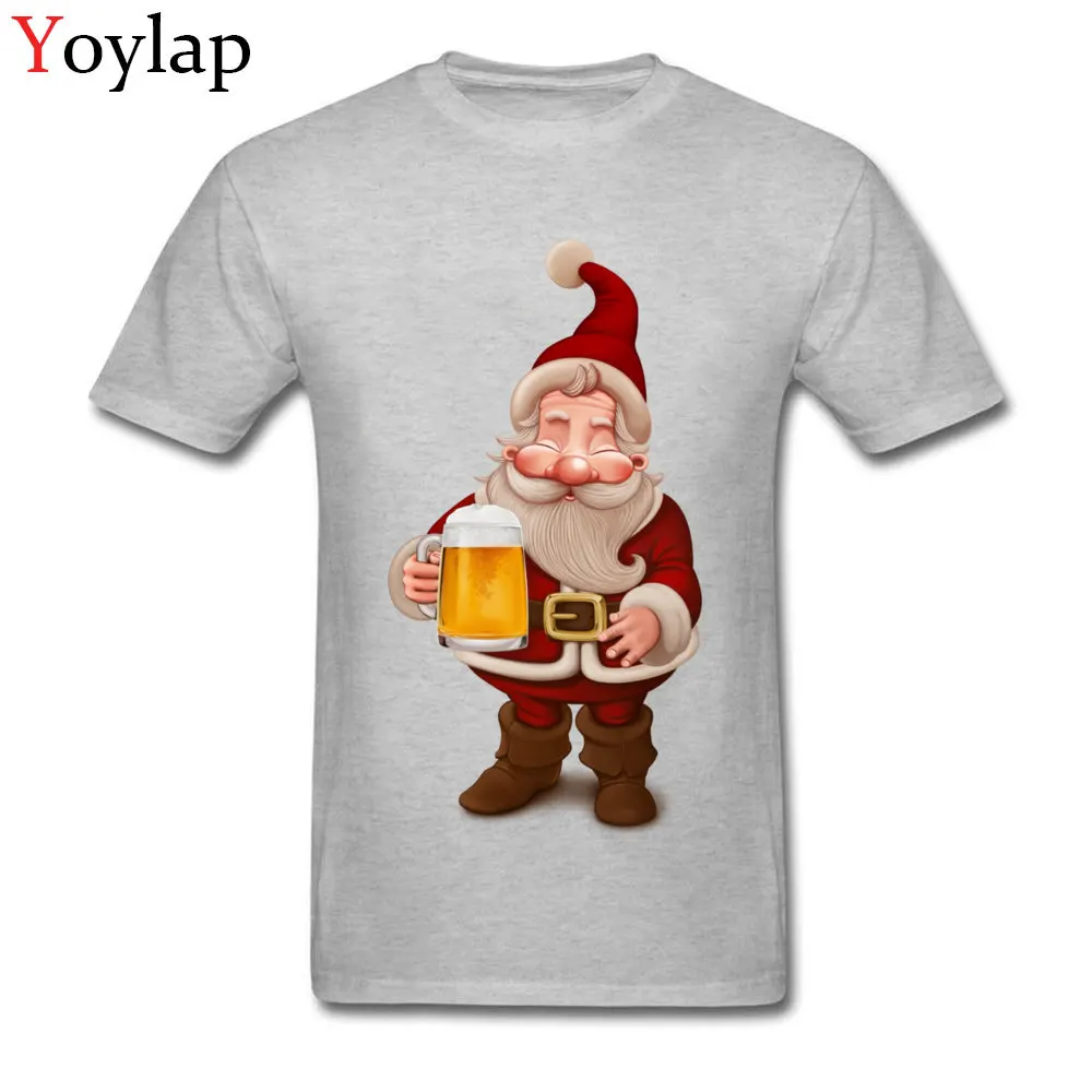 New Fashion Custom Short Sleeve Tops T Shirt Santa Claus Beer Fall Round Neck 100% Cotton Men's T-shirts Custom Clothing Shirt grey