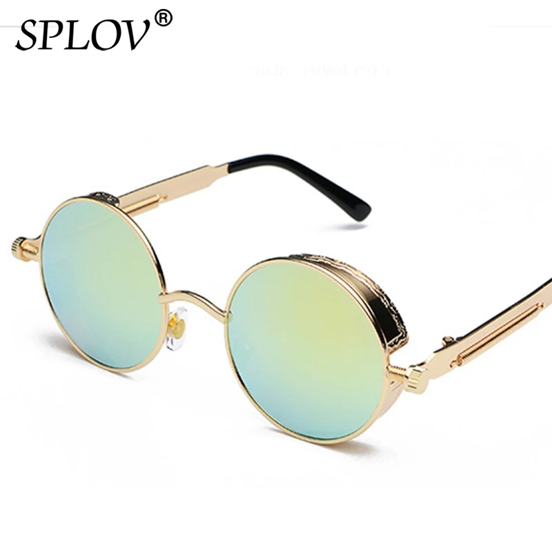 SPLOV ретро круглые паровые панковские солнцезащитные очки для мужчин и женщин, брендовые дизайнерские маленькие круглые солнцезащитные очки, винтажные очки с металлической оправой, очки для вождения