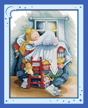 

Beautiful Pea Princess Printed Canvas DMC Counted Cross Stitch Kits printed Cross-stitch set Embroidery Needlework