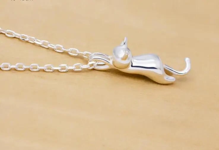 

Real. 925 Sterling Silver Pewter Sleeping kitten Cat Necklace Pendant Bigger (0.79"*0.31") ROLO Chain 18" Pet Animal charm X504
