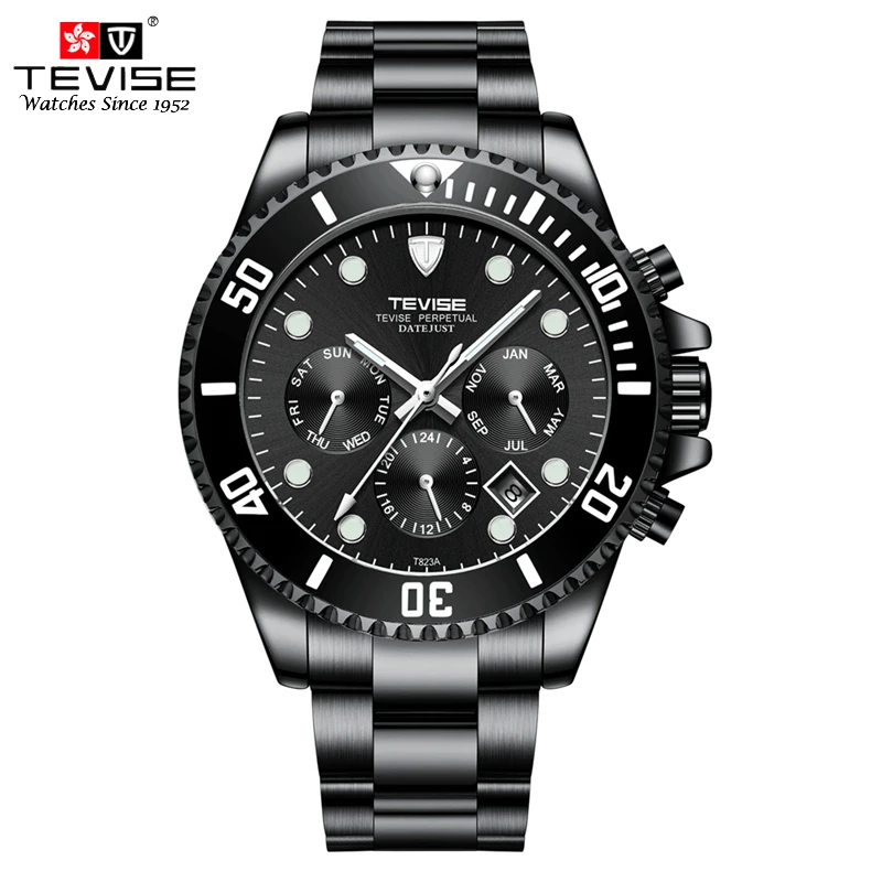 

TEVISE Watch Men Auto Date Mechanical Watches Stainless Steel Self-Wind Automatic Watch Week Month Montre Homme Automatique